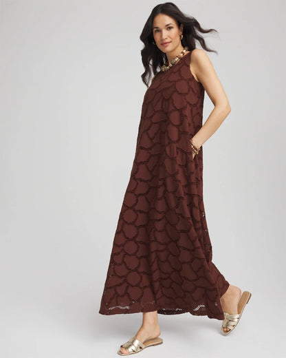 Chico's Eyelet Cutout Maxi Tank Dress Cacao