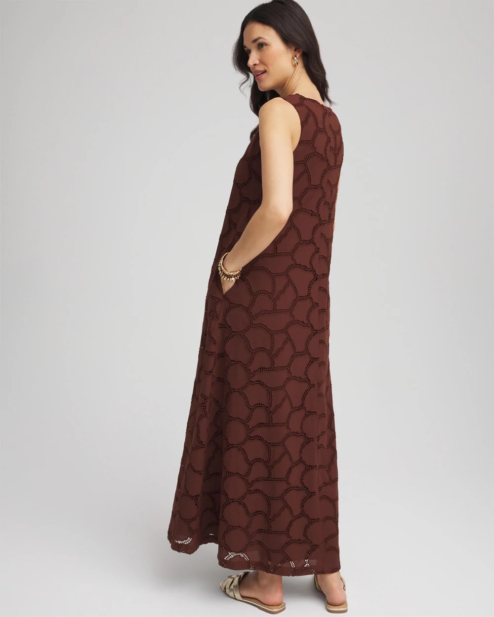 Chico's Eyelet Cutout Maxi Tank Dress Cacao