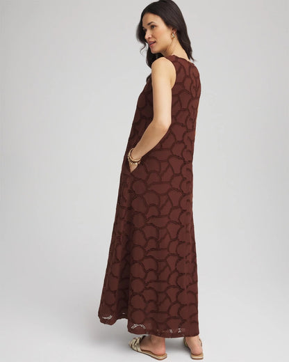 Chico's Eyelet Cutout Maxi Tank Dress Cacao