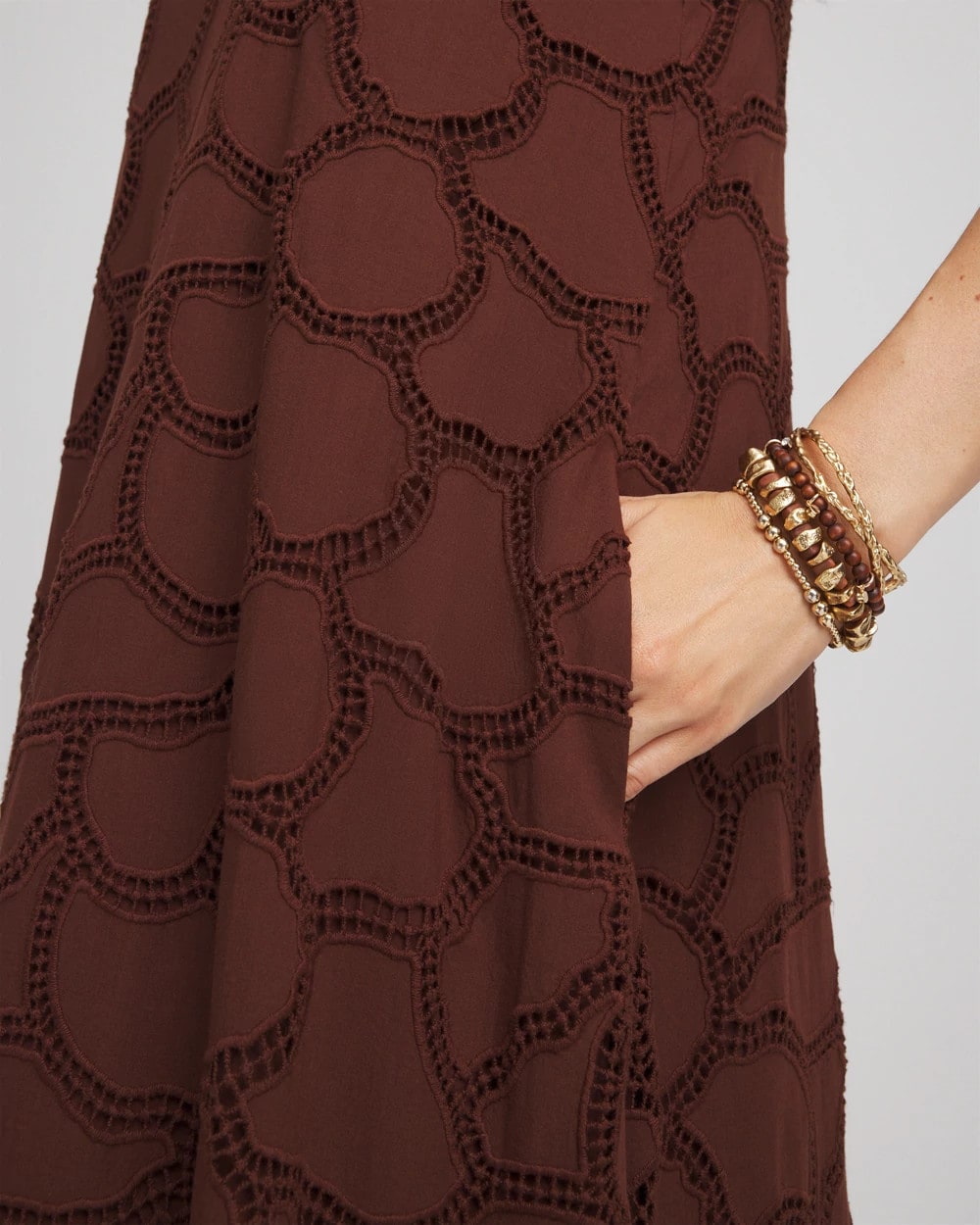 Chico's Eyelet Cutout Maxi Tank Dress Cacao