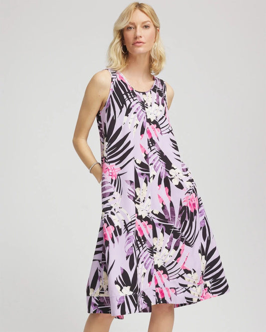 Chico's Zenergy® Floral Palms Lightweight Midi Dress Violet Aura