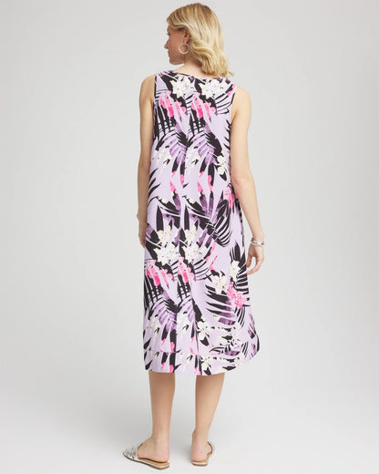 Chico's Zenergy® Floral Palms Lightweight Midi Dress Violet Aura