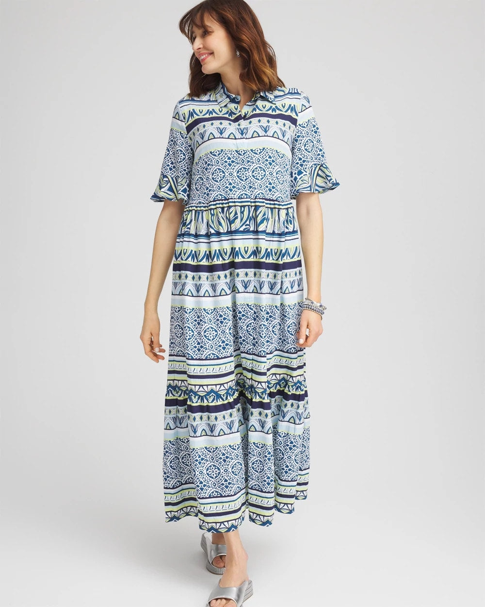 Chico's Flutter-Sleeved Maxi Dress Seaport Blue