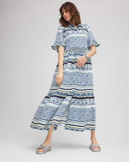 Chico's Flutter-Sleeved Maxi Dress Seaport Blue