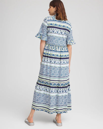 Chico's Flutter-Sleeved Maxi Dress Seaport Blue
