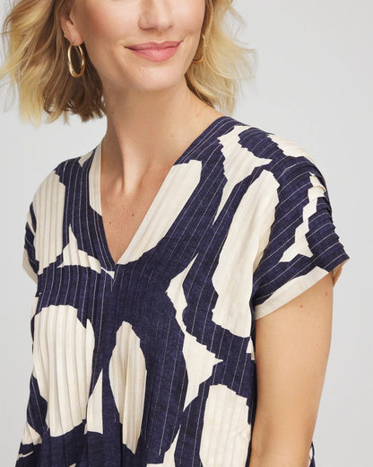 Chico's Printed Silk-Twill Popover Midi Dress Passport Blue