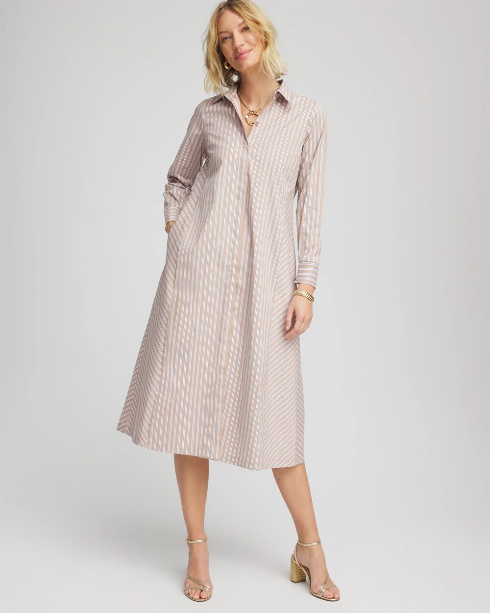 Chico's Vanilla Chai Striped Shirtdress Vanilla Chai