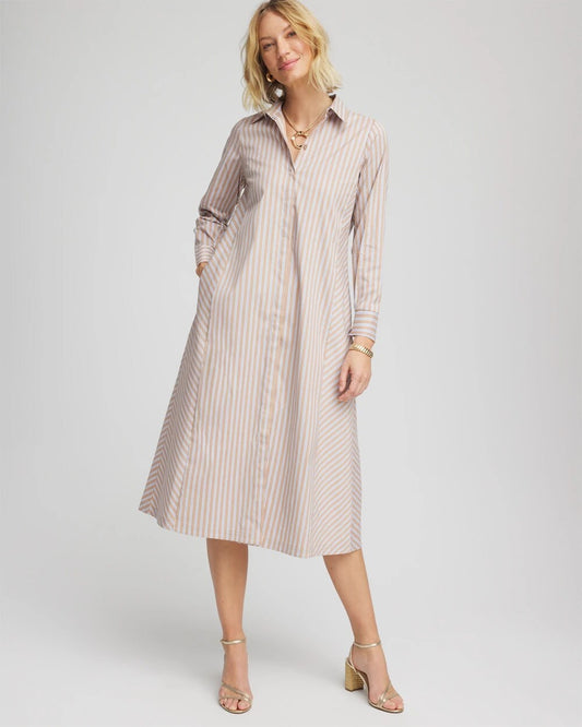 Chico's Vanilla Chai Striped Shirtdress Vanilla Chai