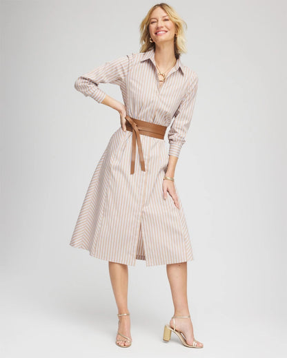 Chico's Vanilla Chai Striped Shirtdress Vanilla Chai