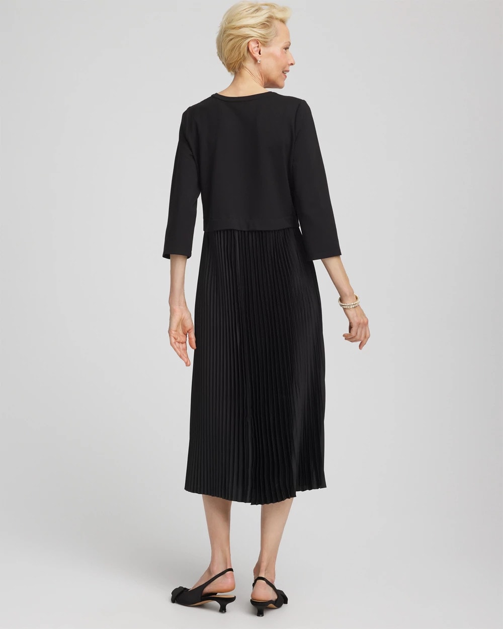 Chico's Satin-Knit Pleated Maxi Dress Black