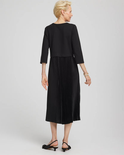 Chico's Satin-Knit Pleated Maxi Dress Black