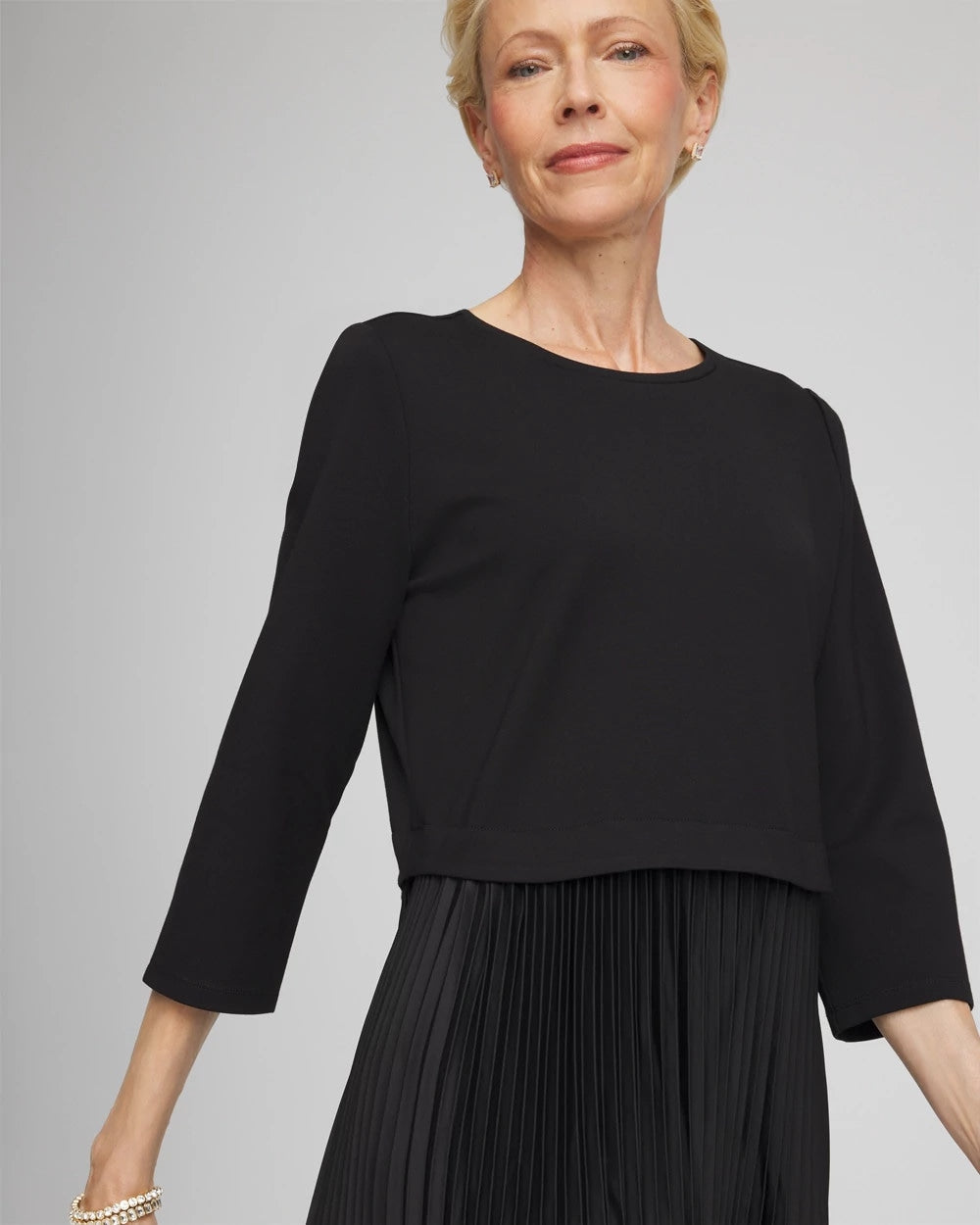 Chico's Satin-Knit Pleated Maxi Dress Black