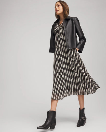 Chico's Chiffon Clip-Dot Tie-Neck Dress Black
