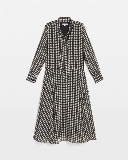 Chico's Chiffon Clip-Dot Tie-Neck Dress Black