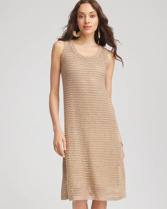 Chico's Crochet-Knit Sequins Tank Dress Cafe Aroma