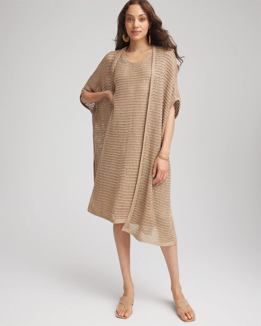 Chico's Crochet-Knit Sequins Tank Dress Cafe Aroma