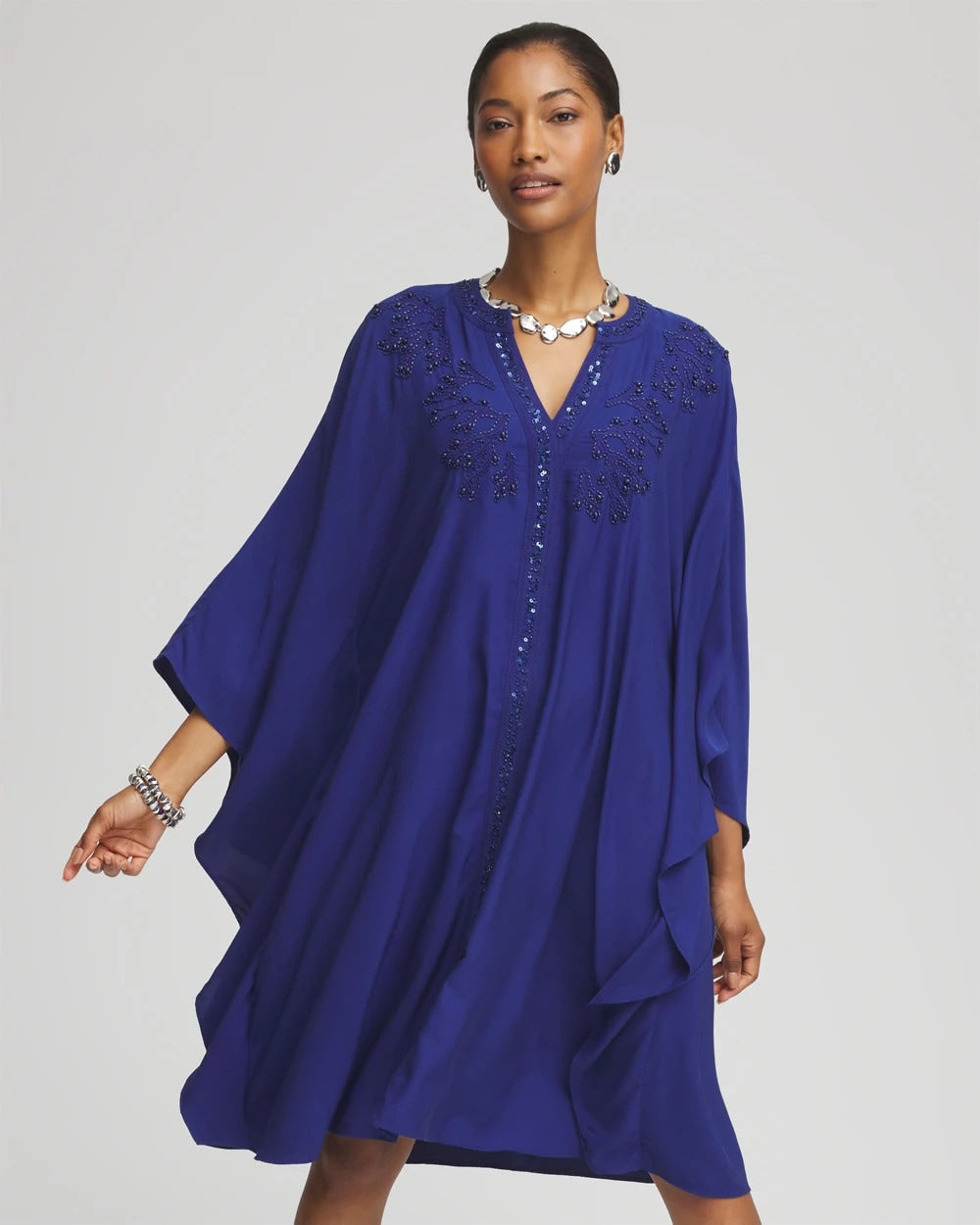 Chico's Embellished Kaftan Dress Blue Casa