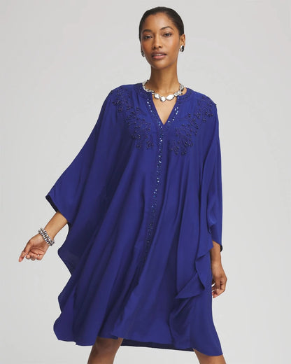 Chico's Embellished Kaftan Dress Blue Casa