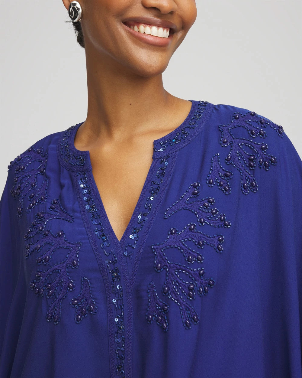 Chico's Embellished Kaftan Dress Blue Casa