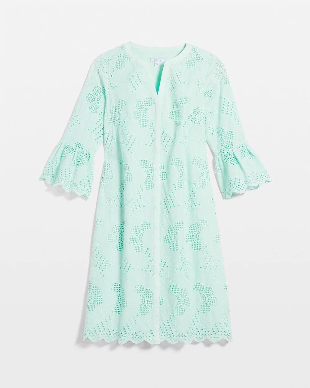 Chico's Eyelet Cotton Voile Dress Teal Waters
