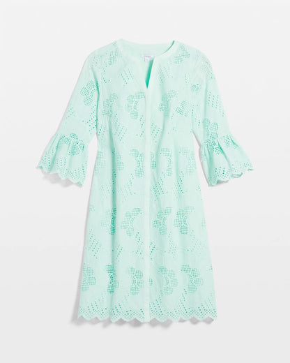 Chico's Eyelet Cotton Voile Dress Teal Waters