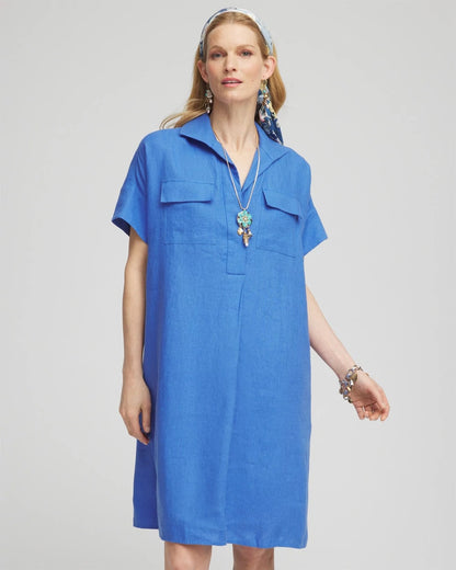 Chico's High-low Linen Shirtdress Blue Pearl