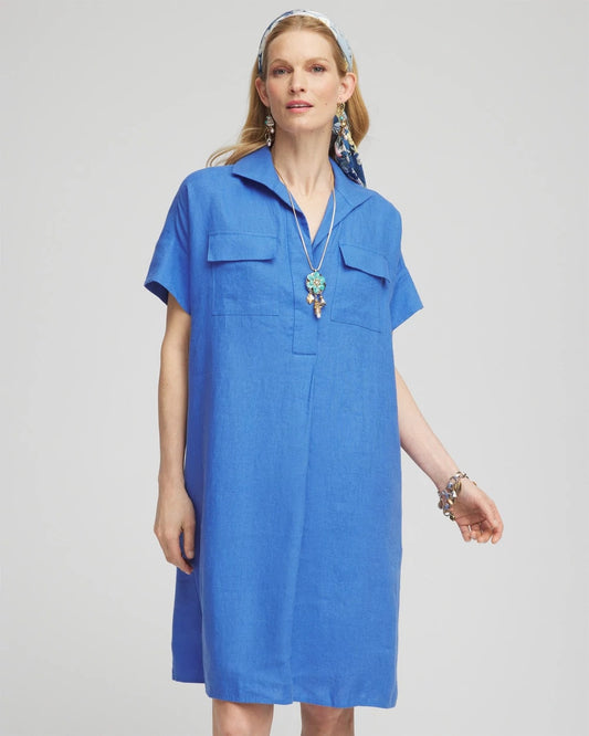 Chico's High-low Linen Shirtdress Blue Pearl