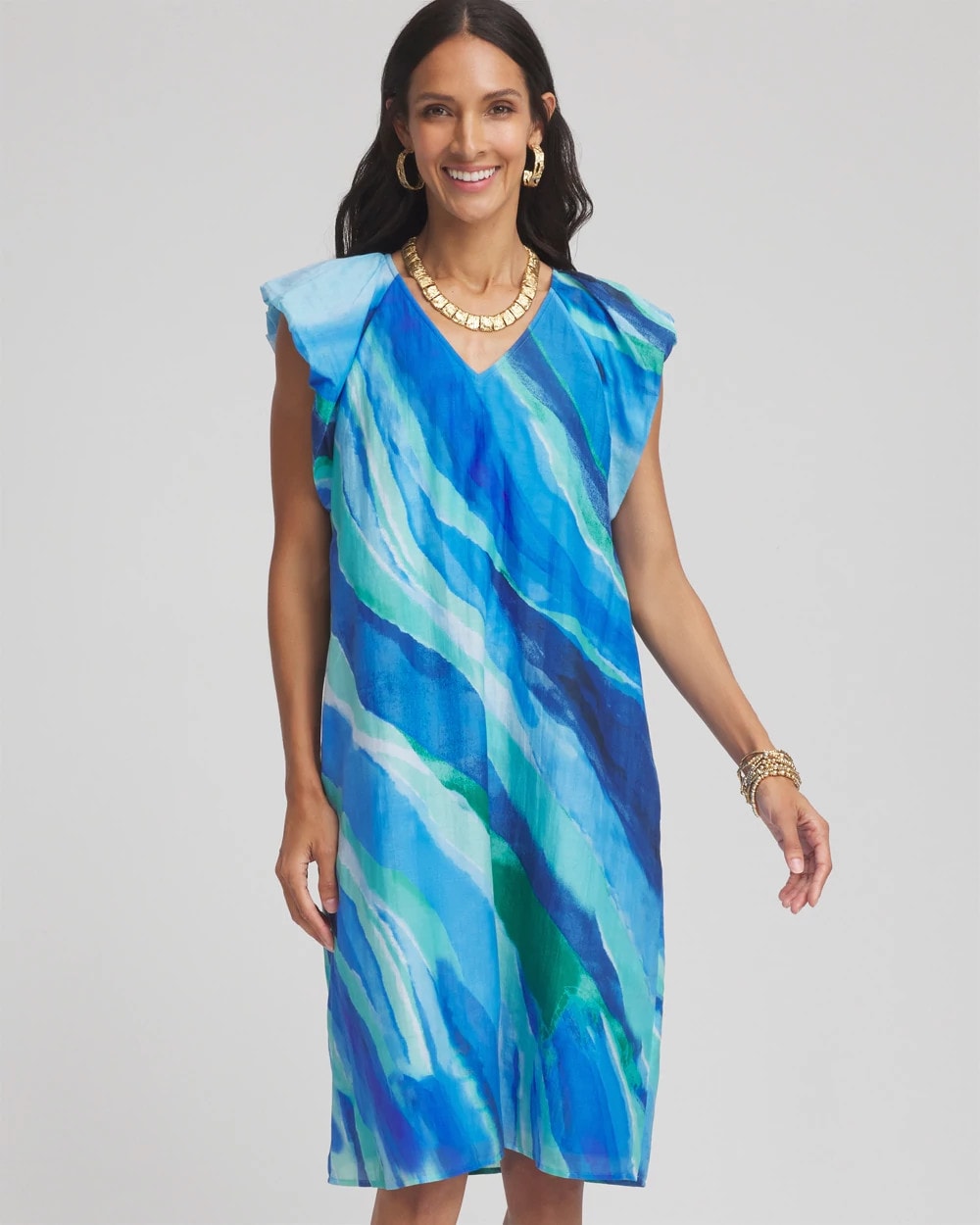 Chico's Cotton-Silk Voile Popover Dress Multi