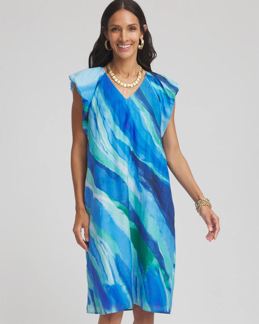 Chico's Cotton-Silk Voile Popover Dress Multi
