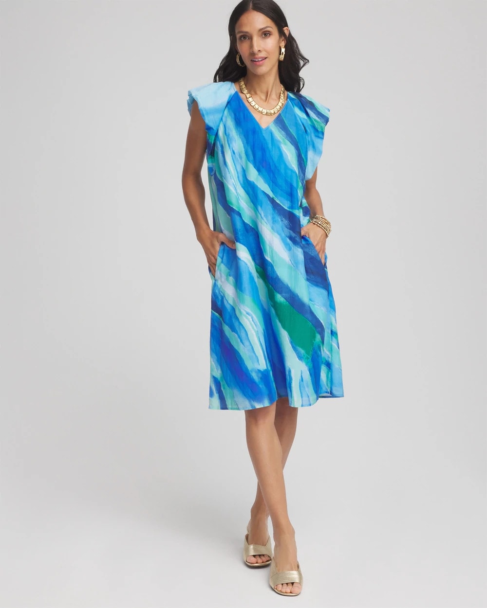 Chico's Cotton-Silk Voile Popover Dress Multi