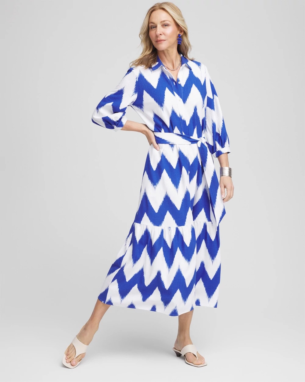 Chico's Chevron Striped Shirtdress Alabaster