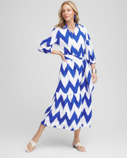 Chico's Chevron Striped Shirtdress Alabaster