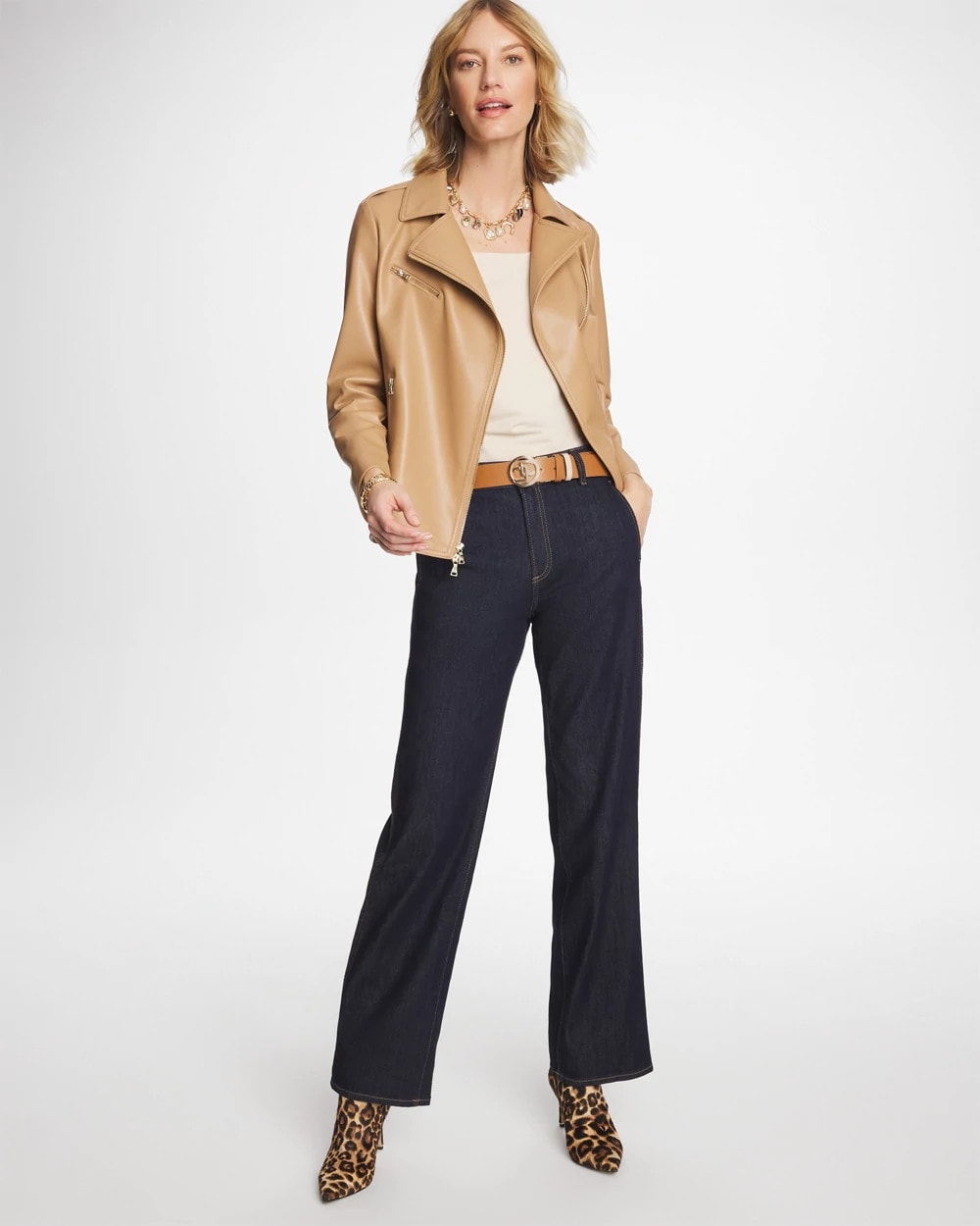 Chico's Trapunto Wide-Leg High-Rise Jeans Cedar Rinse