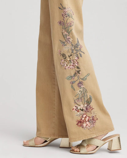 Chico's Embroidered High-Rise Wide-Leg Jeans Cafe Aroma