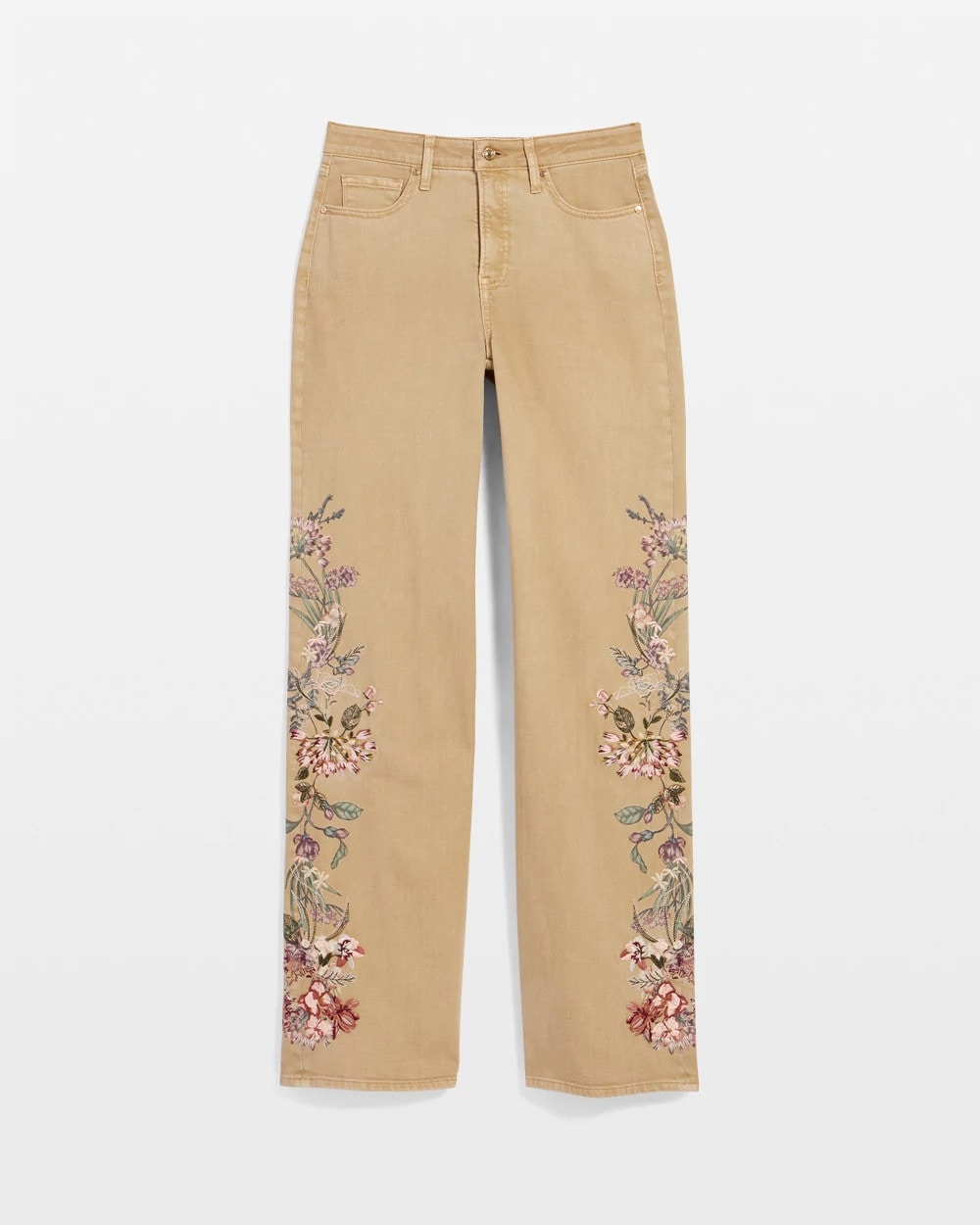 Chico's Embroidered High-Rise Wide-Leg Jeans Cafe Aroma