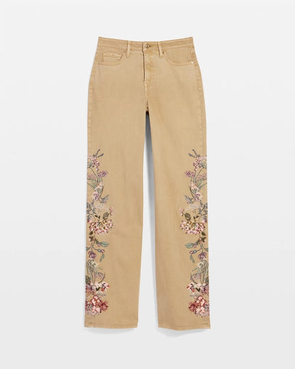 Chico's Embroidered High-Rise Wide-Leg Jeans Cafe Aroma