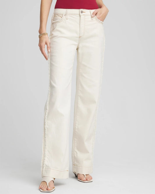 Chico's Sea Salt High-Rise Frayed Jeans Natural Seeded