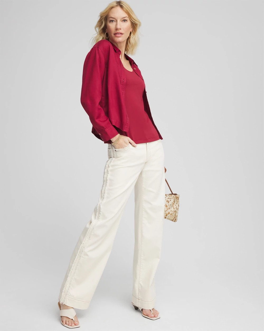Chico's Sea Salt High-Rise Frayed Jeans Natural Seeded