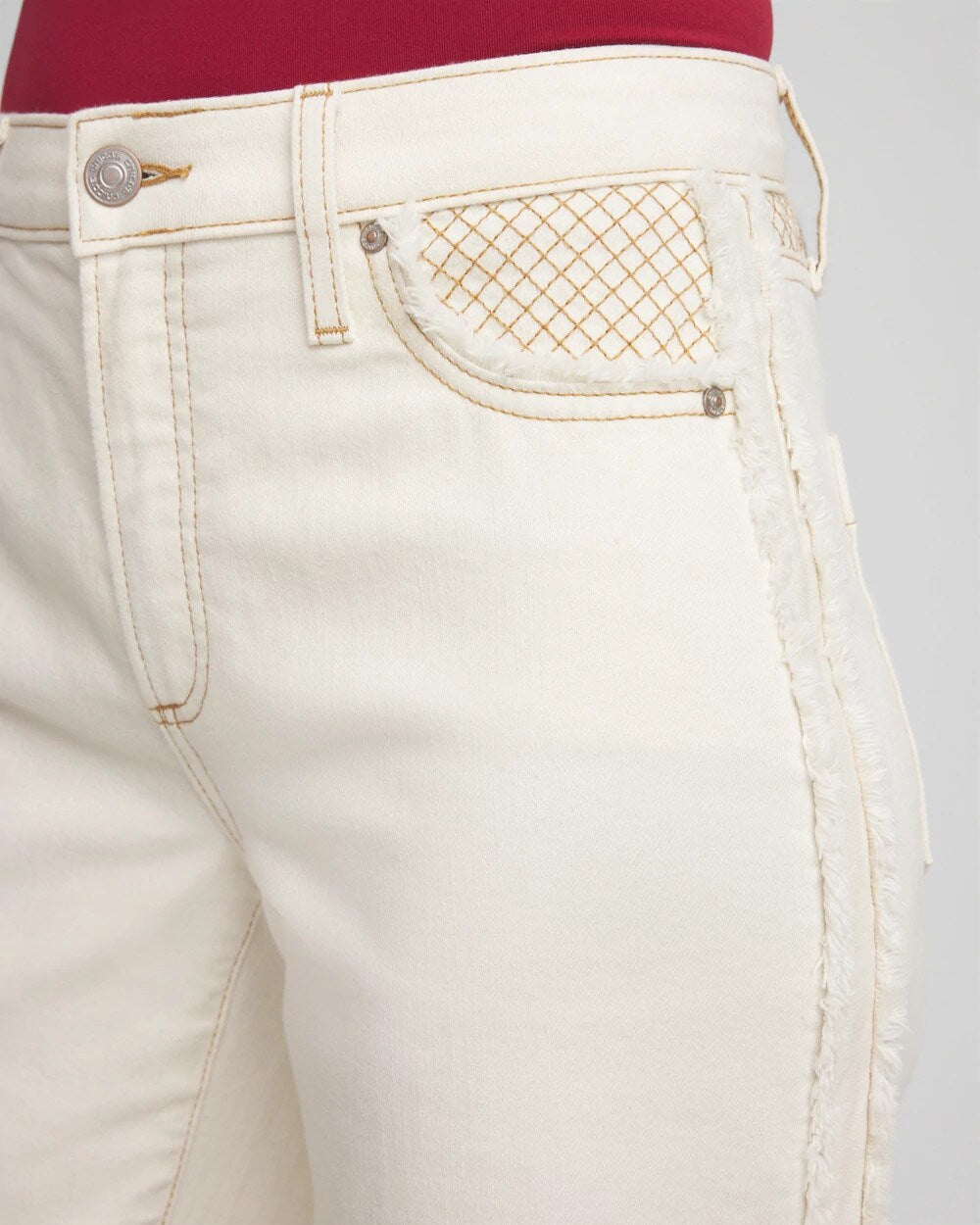 Chico's Sea Salt High-Rise Frayed Jeans Natural Seeded