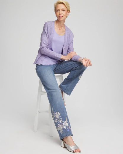 Chico's Embroidered Pull-On Wide-Leg Jeans Soraya Indigo