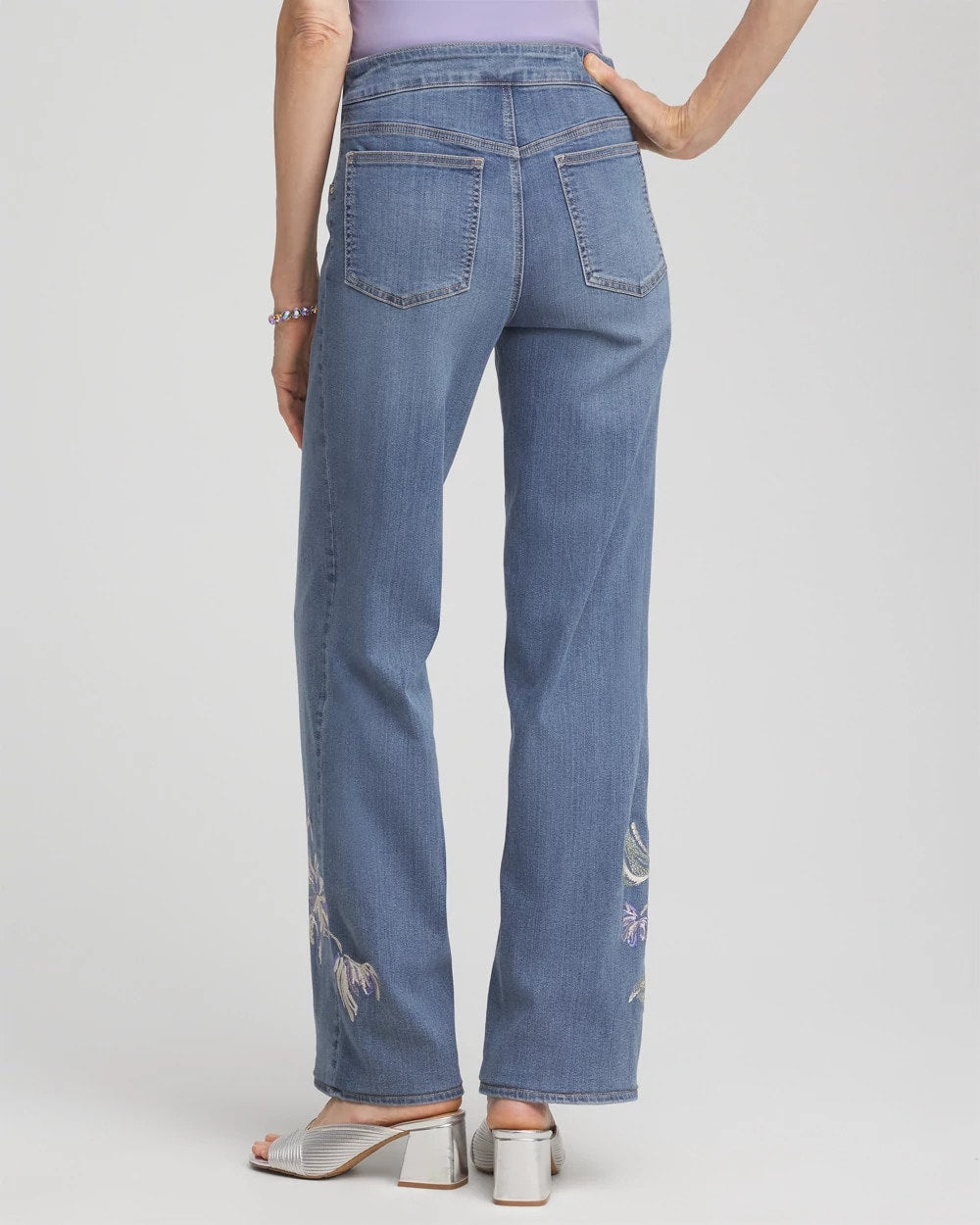 Chico's Embroidered Pull-On Wide-Leg Jeans Soraya Indigo