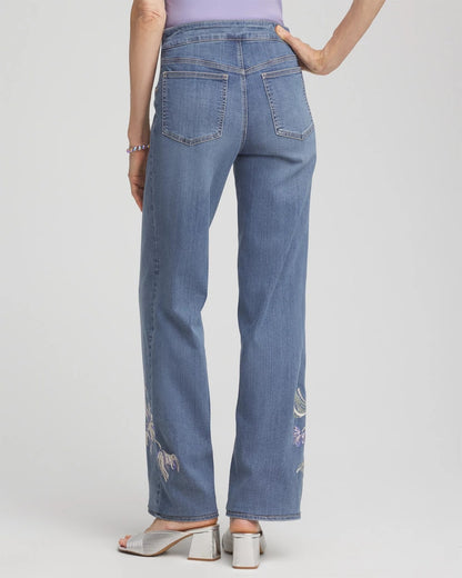Chico's Embroidered Pull-On Wide-Leg Jeans Soraya Indigo