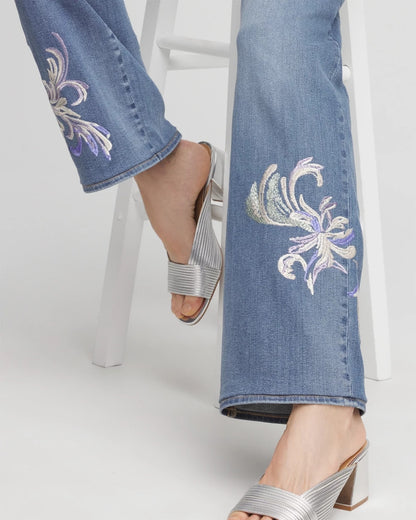 Chico's Embroidered Pull-On Wide-Leg Jeans Soraya Indigo