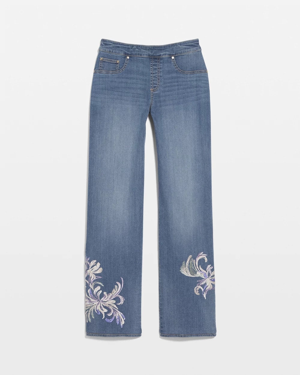 Chico's Embroidered Pull-On Wide-Leg Jeans Soraya Indigo