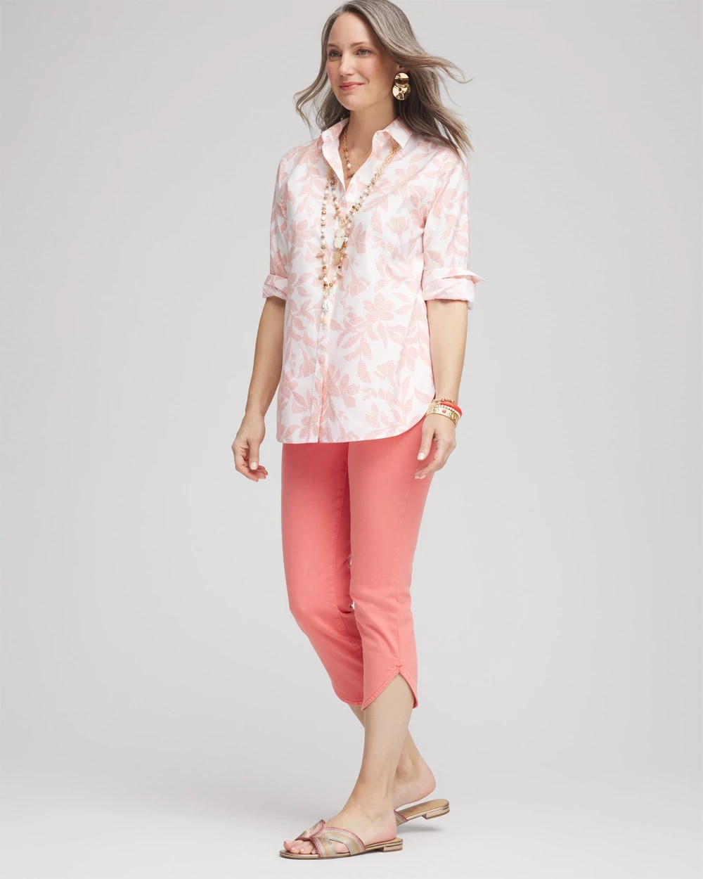 Chico's Pull-On Dolphin-Hemmed Capri Jeans Melon Mambo