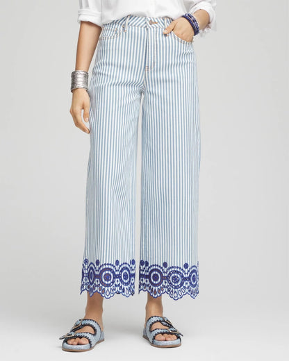Chico's Eyelet High-Rise Wide Cropped Jeans Blue