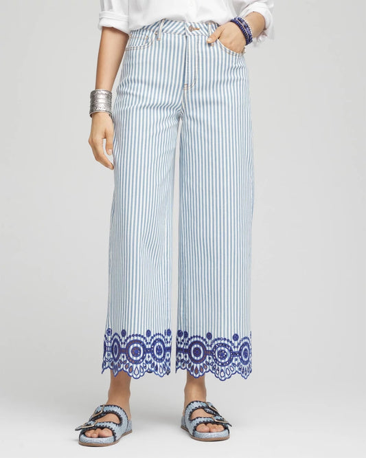 Chico's Eyelet High-Rise Wide Cropped Jeans Blue