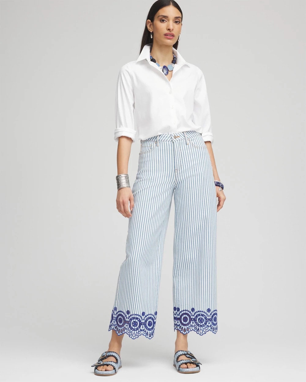 Chico's Eyelet High-Rise Wide Cropped Jeans Blue