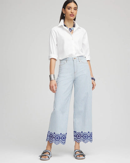Chico's Eyelet High-Rise Wide Cropped Jeans Blue