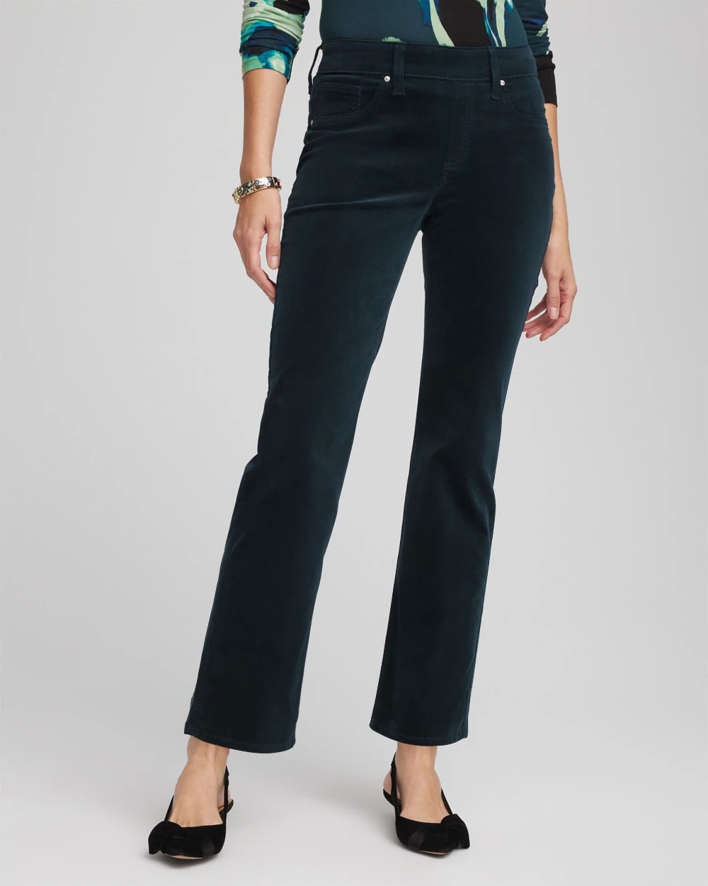 Chico's Velveteen Pull-On Flared Jeans Teal Shadow